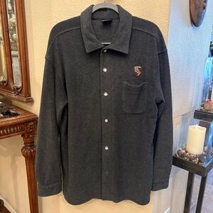 Vintage AKWA Porsche Embroidery Gray Button-Up Fleece Shacket Jacket Size Large